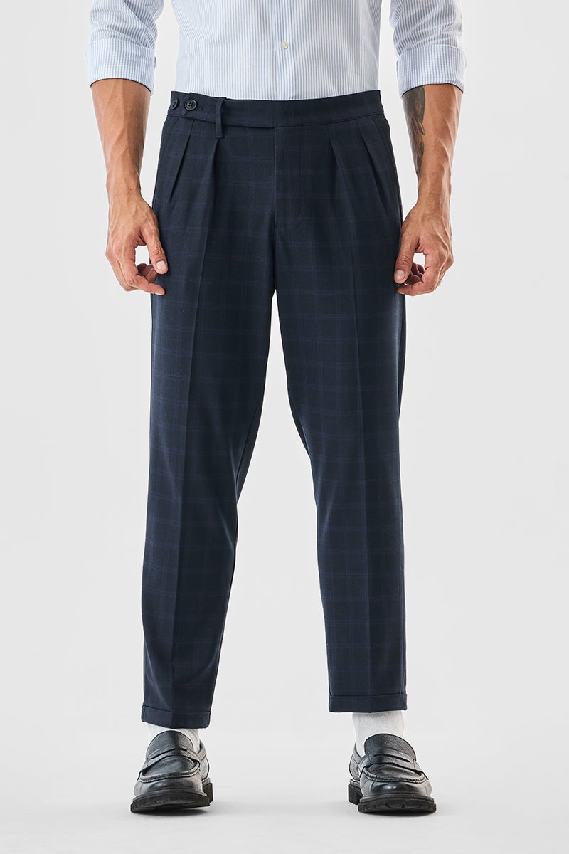 SNITCH Checks Slim Fit Stretch Trousers - Image 3